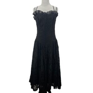 Positively Ellyn Size Small Vintage Black Lace Beaded Midi Dress Smocked Goth